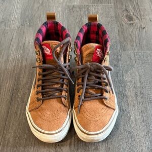 Vans Tan High-Tops with Red Plaid Interior